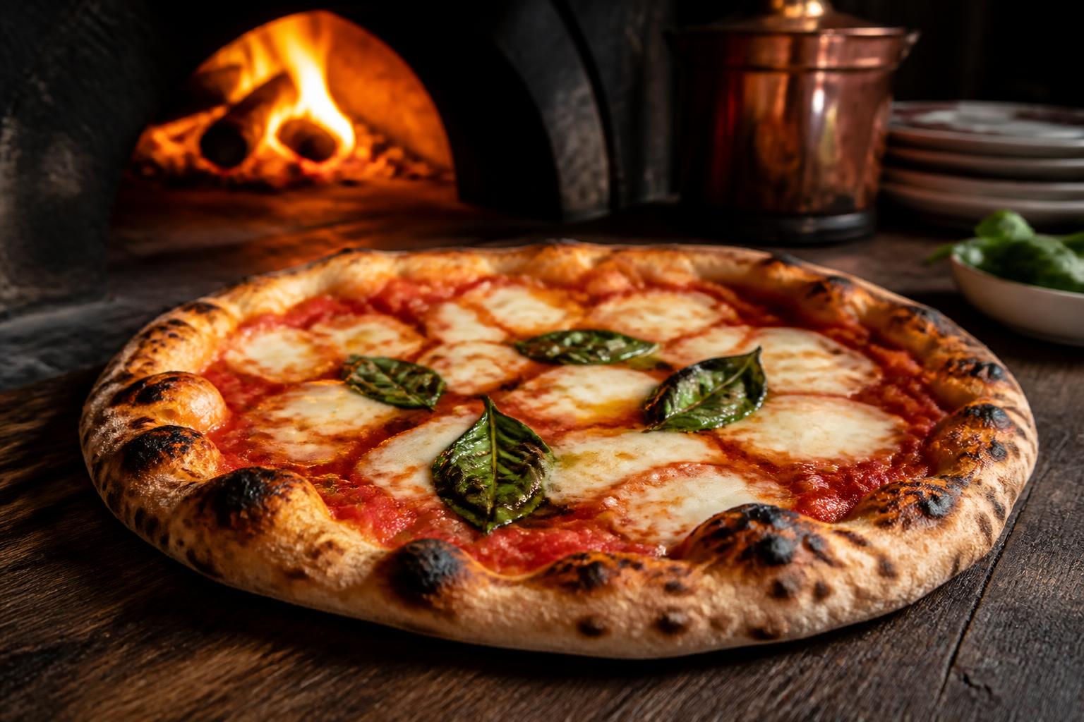 Original neapolitanische Pizza aus dem Steinofen